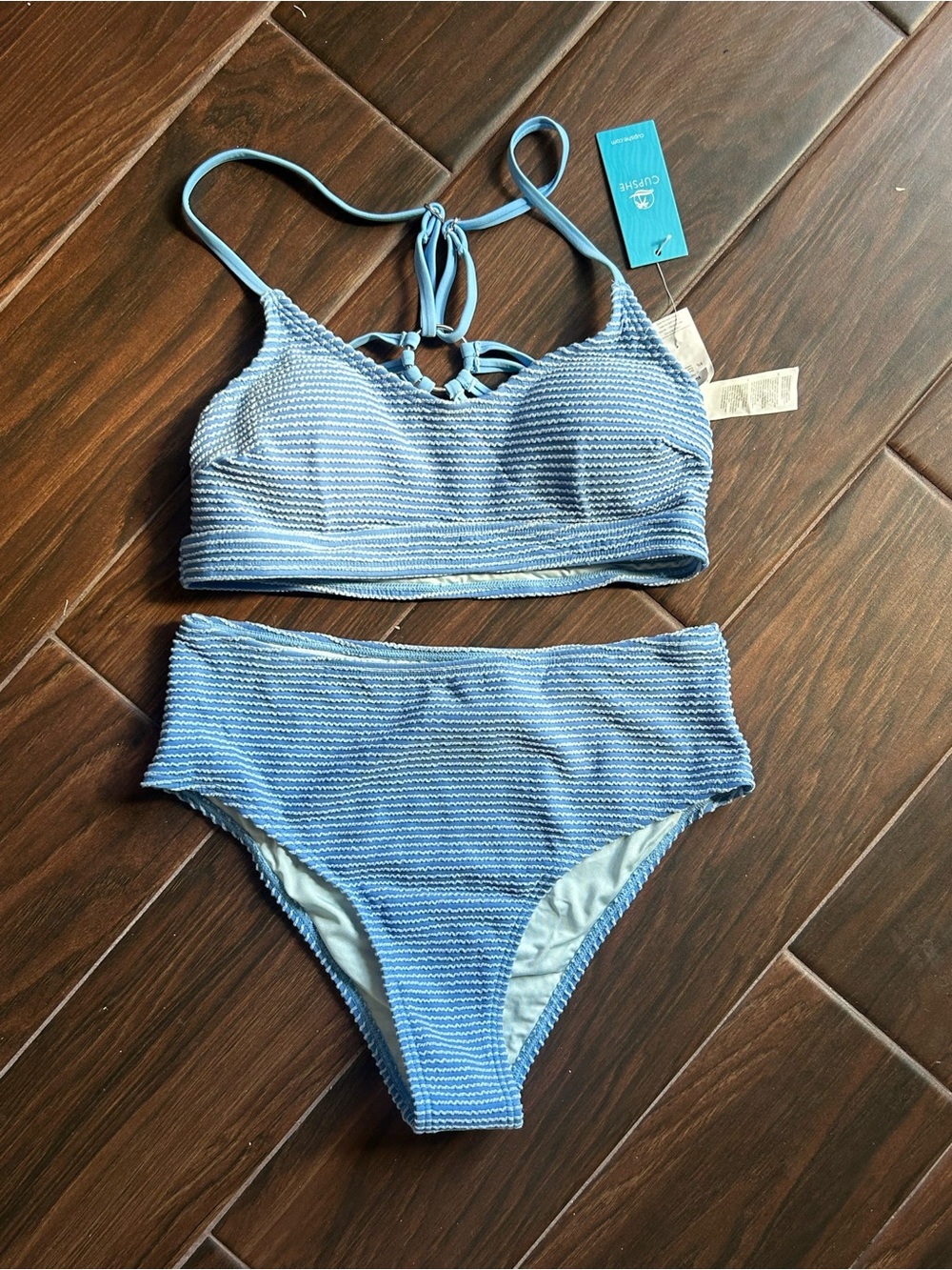 Cupshe ‎ Blue Textured Two-Piece Bikini Set Small NWT c-21